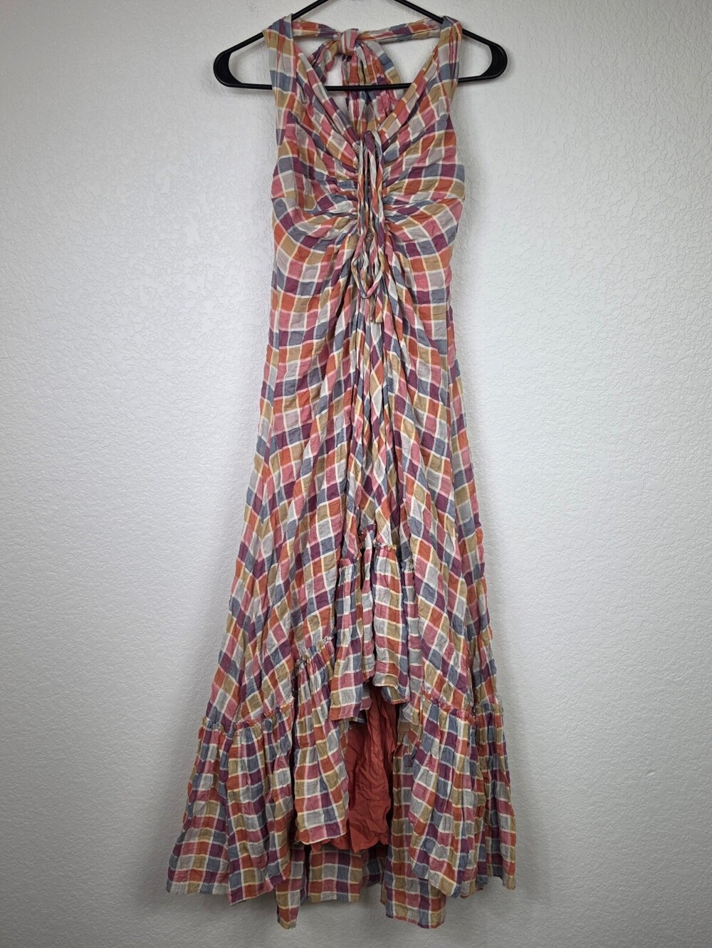 Free People $228 Cotton Multicolor Plaid Dress